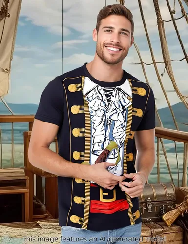 Vista 5 de Funny World Disfraz de Halloween de manga corta con estampado de pirata para hombre Negro