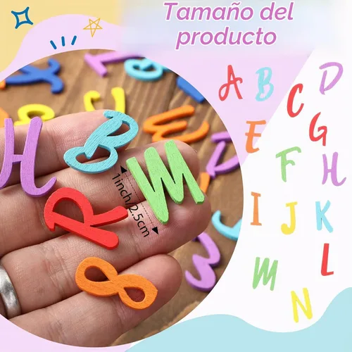 Vista 2 de Blulu 248 letras del alfabeto de madera de 1 pulgada, números de letras de madera sin terminar, números para manualidades con bandeja