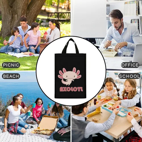 Vista 6 de Cute Axolotls Lunch Bags for Women Men Insulated Lunch Box Reusable Tote Bag for Home Office