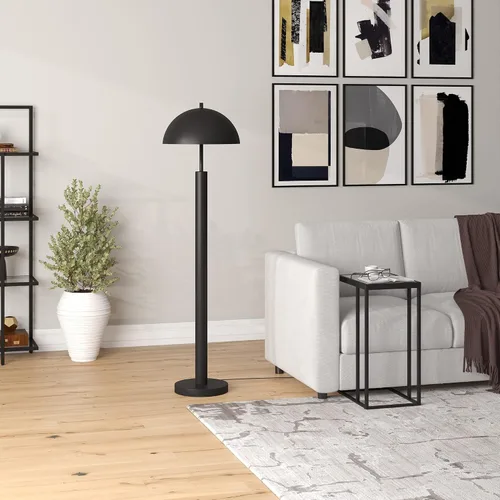 Vista 3 de Henn&Hart Lámpara de pie moderna de mediados de siglo de 58 pulgadas con pantalla de cúpula de metal negro para sala de estar, dormitorio u oficina