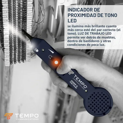 Vista 8 de TEMPO 200EP-G trazador de cables profesional con sonda, conector para auriculares, linterna, LED, punta conductora, toner de cables y rastreador