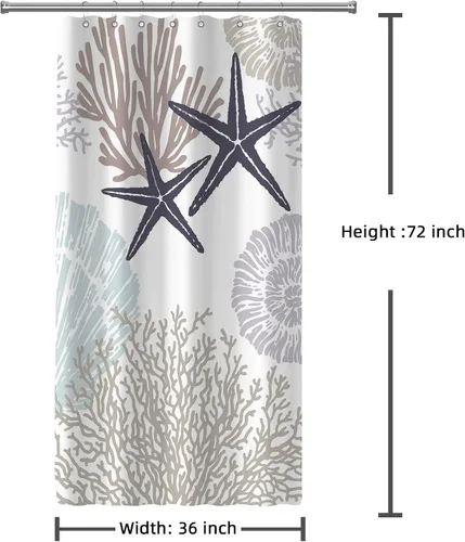Vista 7 de Tritard Cortina de ducha pequeña de 36 x 72 pulgadas, tamaño medio, cortinas de ducha de tela impermeable náutica costera para baño, cortina de baño