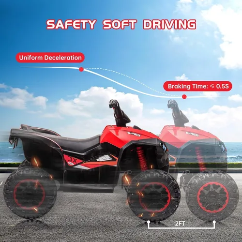 Vista 4 de 12V Kids Ride On ATV, alimentado por batería, eléctrico de cuatro ruedas Rojo