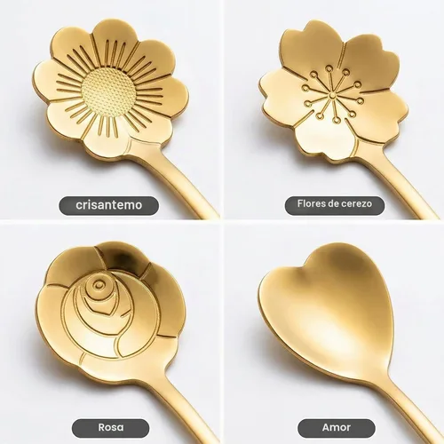 Vista 2 de Juego de 4 cucharaditas de café de 7 pulgadas, cucharas de café para bebidas, para postre, café, helado, té (dorado)