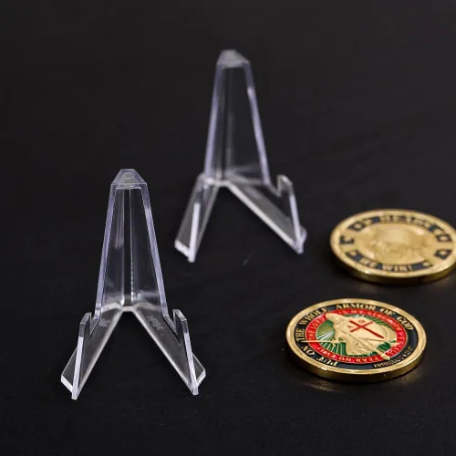 Vista 8 de Soporte de exhibición de monedas transparente – Mini caballete de plástico – Soportes acrílicos para monedas Air-Tite Tarjeta Relojes
