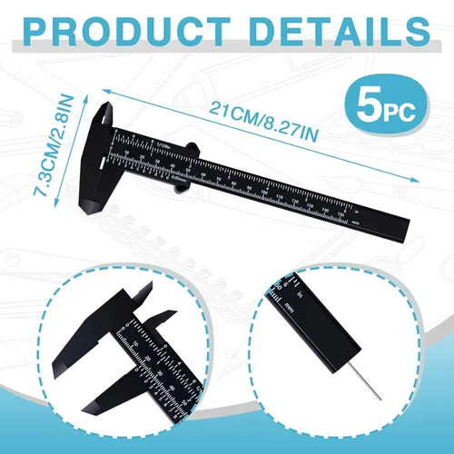 Vista 2 de Flutesan Mini pinza de plástico de 6 pulgadas/5.906 in, herramienta de medición de doble escala, pinza de vernier rectangular, regla de lectura