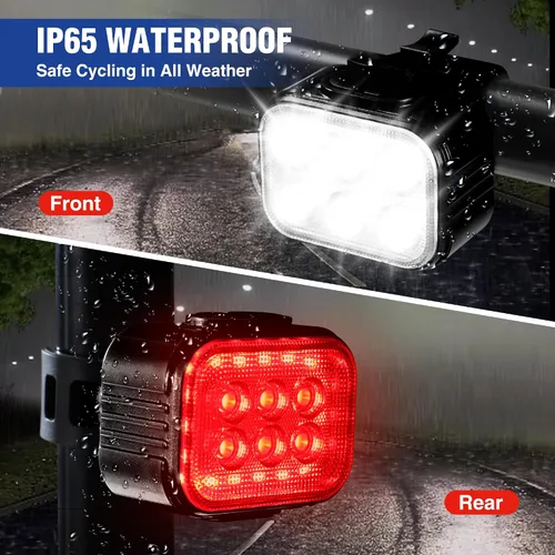 Vista 5 de WORKPRO Juego de luces de bicicleta [8+13 modos], juego de luces recargables para bicicleta ultra brillantes, luces de bicicleta impermeables IP65