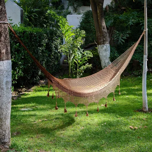 Vista 2 de NOVICA - Hamaca artesanal hecha a mano con filigrana de cobre, color marrón mexicano