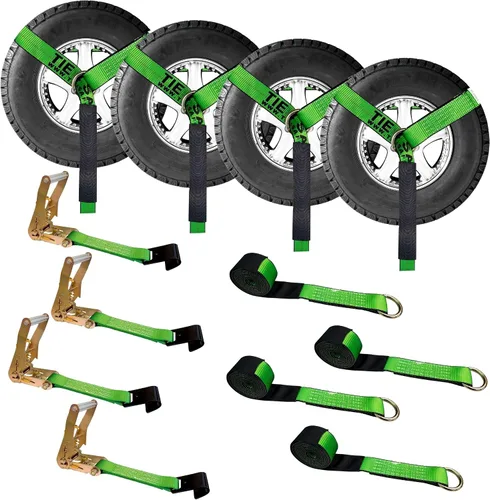 Vista 34 de Mega Cargo Control Correas de Amarre para Automóvil, Paquete de 4 Hebillas de Cola de Cadena de Trinquete G70, Estilo Lazo para Remolques
