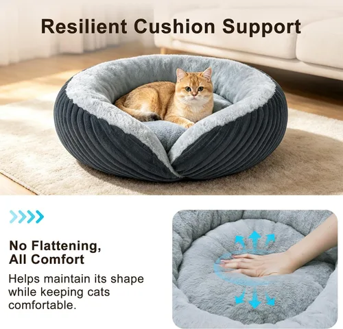 Vista 4 de Tovve Cama para gatos en interiores, sofá cama redonda lavable para gatitos Gris