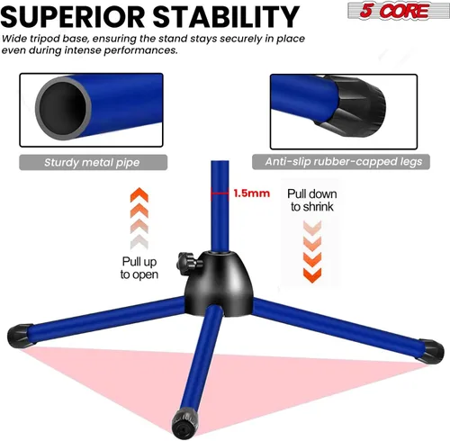 Vista 5 de 5 Core Soporte de micrófono de piso universal de altura ajustable trípode soportes de micrófono w brazo telescópico extensible plegable portátil w 2