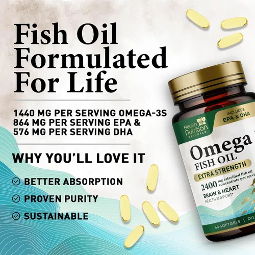 Vista 7 de Suplementos de aceite de pescado Omega 3 – 2400 mg de aceite de pescado por porción – Omega-3 de triple fuerza con ácidos grasos EPA y DHA – Apoyo