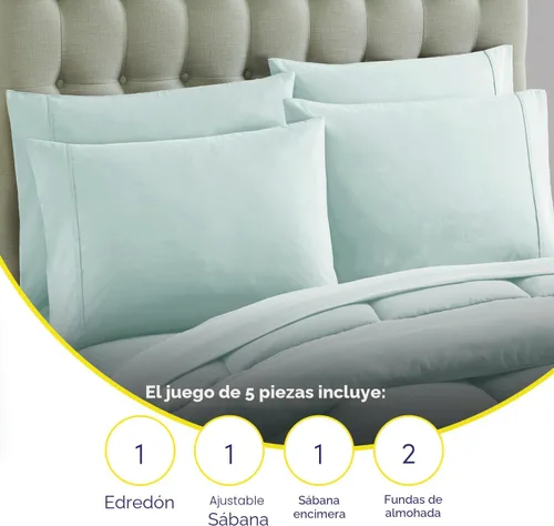 Vista 6 de Sweet Home Collection Juego de edredón de 7 piezas de color sólido para todas las estaciones, manta alternativa de plumón suave y lujosas sábanas