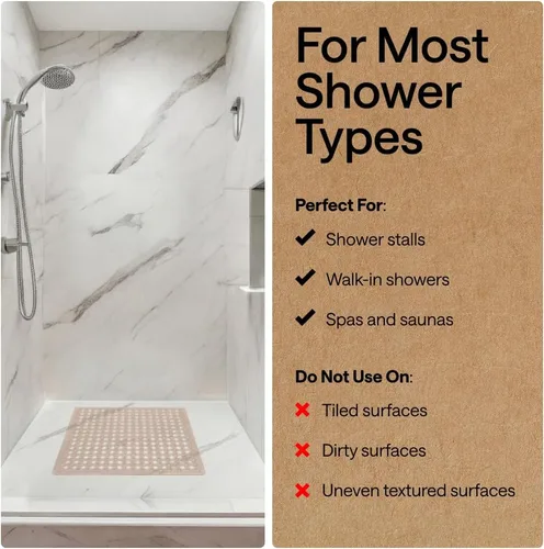 Vista 6 de GORILLA GRIP - Alfombrilla patentada cuadrada para cabina de ducha, alfombrillas pequeñas para el piso de la bañera para duchas de pie, ventosas