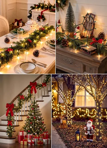 Vista 4 de Minetom Luces LED de Navidad, 20 pies, 100 luces navideñas 2-Alambre blanco y verde puro