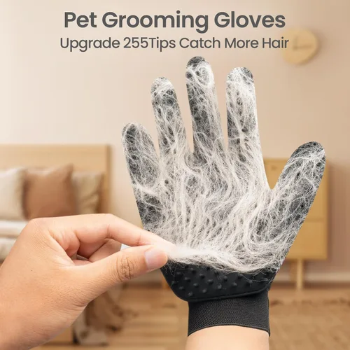Vista 2 de Guante removedor de pelo para mascotas, cepillo suave para guantes de aseo de mascotas, guante de eliminación de pelos, guante de masaje con diseño