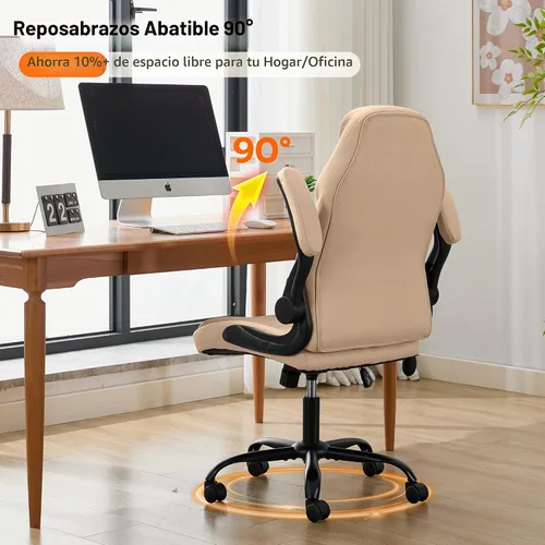 Vista 6 de Ylzyxal Silla de escritorio de oficina, silla ergonómica para computadora con brazos abatibles acolchados y soporte lumbar ajustable, silla Beige