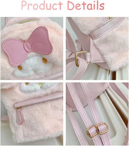 Vista 5 de Melody - Mochila de felpa para mujer, bolso de hombro con figura de felpa para mujeres y niños, regalo, Rosado