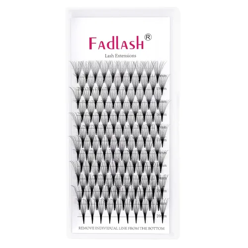 Vista 8 de FADLASH Extensiones de pestañas postizas en abanico con base puntiaguda 10D, extensiones de pestañas postizas de tallo medio, extensiones