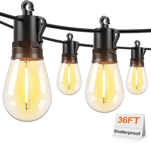 Vista 15 de Brightever Guirnalda de luces para exteriores de 25 pies impermeable, luces LED para patio con 8+1 bombillas Edison S14 inastillables, luces