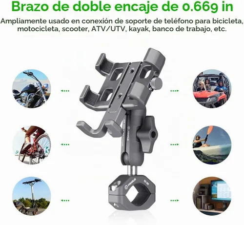 Vista 7 de FANAUE El brazo de doble enchufe se conecta a un adaptador de cabeza de bola de 0.669 in solamente, compatible con soporte GPS Garmin y soporte