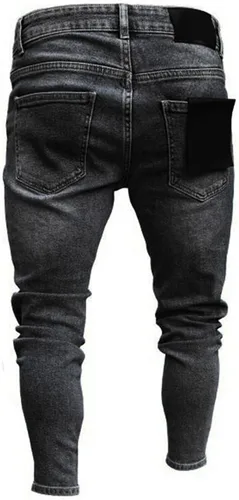 Vista 3 de Pantalones de mezclilla ajustados para hombre, ajustados, rasgados, ajustados, desgastados, con agujeros rasgados