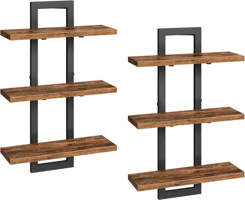 Vista 9 de HOOBRO Estantes flotantes, juego de 2 estantes de pared, estantes de almacenamiento montados en la pared de 3 niveles, estantes de baño colgantes