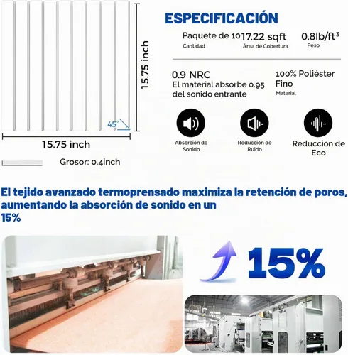 Vista 4 de Paquete de 10 tableros de corcho autoadhesivos para paredes alternativas, paneles de espuma a prueba de sonido de 15.7 x 15.7 x 0.4 pulgadas