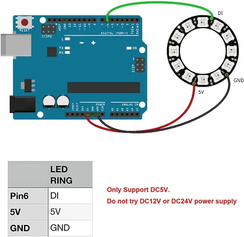 Vista 5 de Anillo LED WS2812 de 16 bits con cable de enchufe SM2.54-3P, WS2812B 5050 Módulo LED RGB direccionable DC5V con controladores incorporados