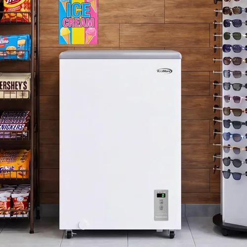 Vista 4 de KoolMore Congelador comercial de exhibición de helado plano de 22 pulgadas, listado NSF, 3.4 pies cúbicos en blanco