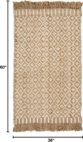 Vista 2 de SAFAVIEH Natural Fiber Collection - Alfombra decorativa de 3 x 5 pies, natural y marfil, hecho a mano, estilo bohemio con flecos, ideal para zonas