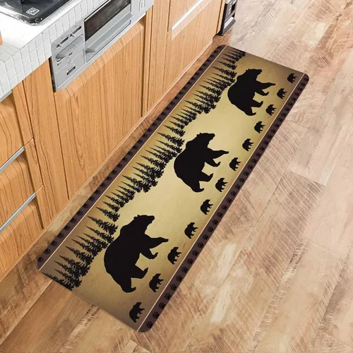 Vista 5 de Libaoge Juego de 2 tapetes de cocina retro con diseño de oso polar y pino, tapete de corredor con silueta de pino, antifatiga, cómodo tapete