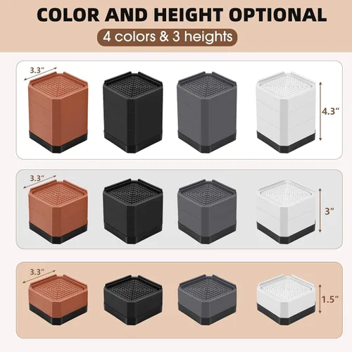 Vista 4 de Elevadores de cama para muebles – Elevador de bloque rectangular ajustable para elevar 1.5-3 pulgadas y 4.3 pulgadas camas, mesas, sofás