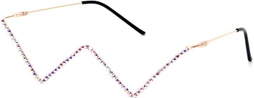 Vista 26 de Naimo Gafas de sol cristalinas brillantes de la mitad del marco de las gafas de sol del Rhinestone Marco de oro con diamantes de imitación