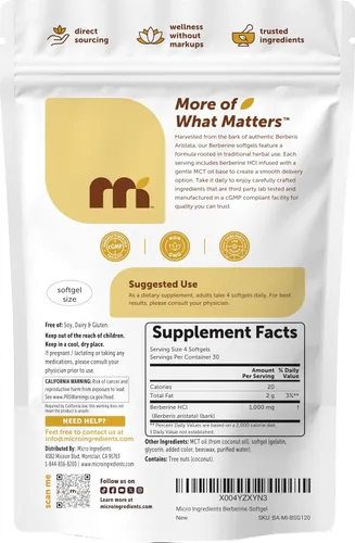 Vista 6 de Micro Ingredients Berberina 1000mg con aceite MCT, 120 cápsulas blandas