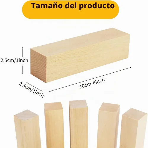 Vista 2 de Paquete de 10 bloques de tallado de tilo, bloques de madera maciza suave de 4 x 1 x 1 pulgada, bloques de madera sin terminar para tallar y tallar