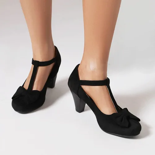 Vista 4 de Elerhythm Zapatos de tacón estilo Mary Jane vintage para mujer con lazo Gatsby de los años 50, puntera cerrada, estilo victoriano de los años 20