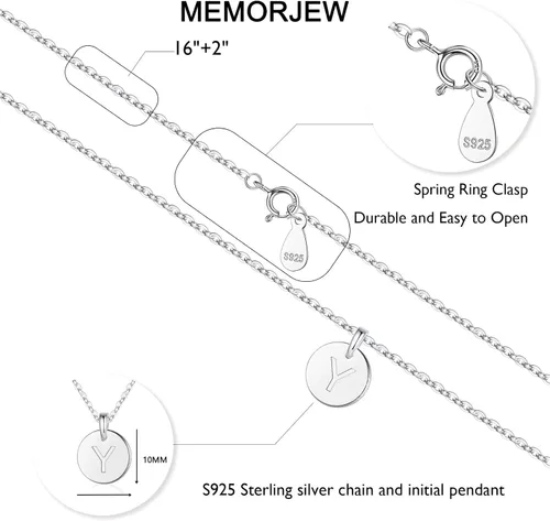 Vista 2 de Memorjew S925 Sterling Silver Initial Necklaces for Girls Women, Tiny Cute Initial Pendant Necklace Valentines Day Gold Jewelry Gifts for Women Teen