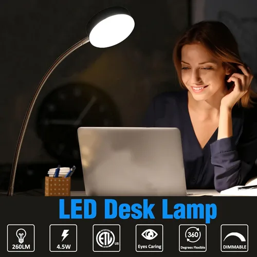 Vista 3 de Lámpara de escritorio LED con clip, con interruptor, cuello de cisne flexible de 19.25 pulgadas 4.5W 260LM, 4000K blanco frío, cable de 65