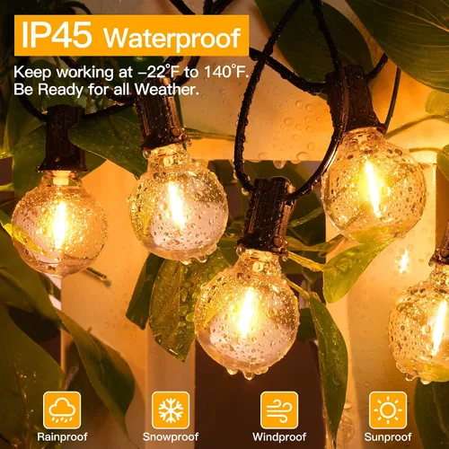 Vista 3 de Ollny Cadena de luces para exteriores de 25 pies, impermeable, conectable, inastillable, con 13 Edison + 1 bombilla LED de repuesto enchufable