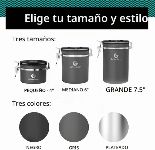Vista 10 de Coffee Gator Coffee Canister, 16oz Airtight Stainless Steel Container Negro