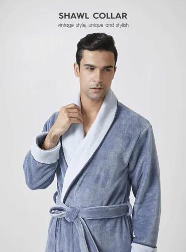 Vista 3 de DAVID ARCHY Bata de baño larga para hombre, cálida y suave, acogedora y de felpa coral
