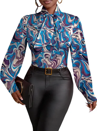 Vista 12 de Vrtige Camisa de mujer elegante con cuello de lazo, manga larga, blusa para la oficina