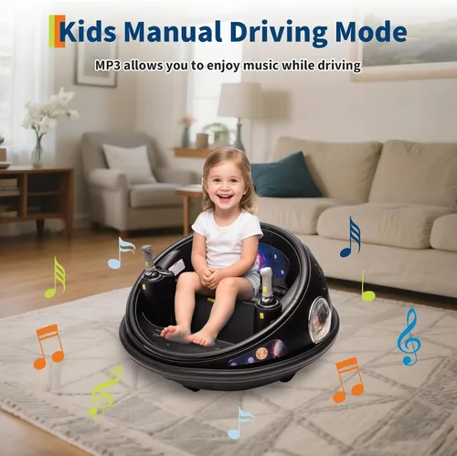Vista 6 de Coche de parachoques eléctrico de 12 V para niños con control remoto, vehículo giratorio de 360°, auto de parachoques para niños con luces LED Negro