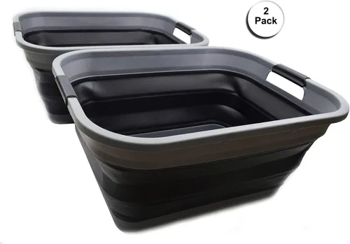 Vista 5 de SAMMART Cesta plegable de plástico para la ropa sucia de 41 L (10.8 galones) - Contenedor/organizador plegable - Tina de lavado portátil, capacidad
