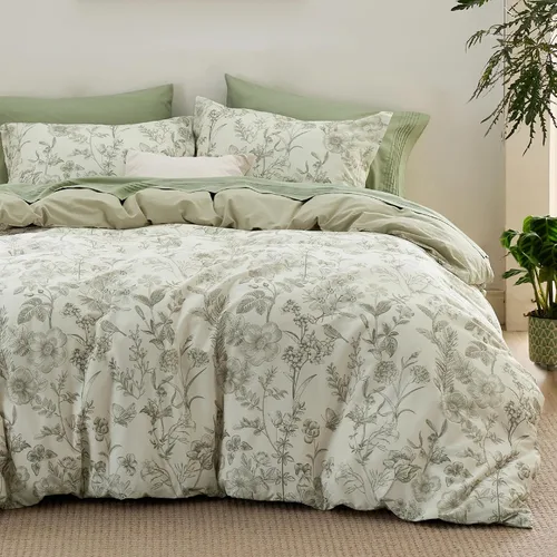 Vista 24 de Bedsure - Juego de funda de edredón para cama individual - Juego de funda de edredón reversible de flores de algodón 100 % con cierre de cremallera