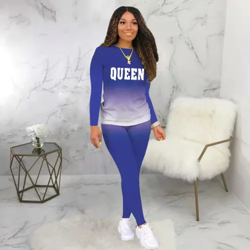 Vista 2 de MRSYVES Conjunto de 2 piezas de teñido anudado para mujer, sexy, talla grande, manga larga, tops y pantalones, conjuntos deportivos deportivos