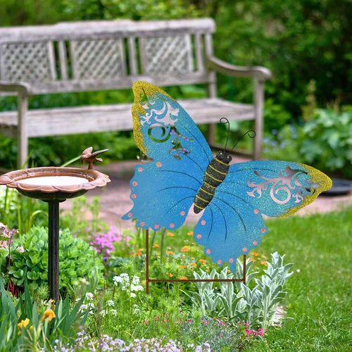 Vista 5 de Estaca decorativa de mariposa para jardín, bonita decoración de insectos de metal, decoración de jardín al aire libre para patio, porche, césped