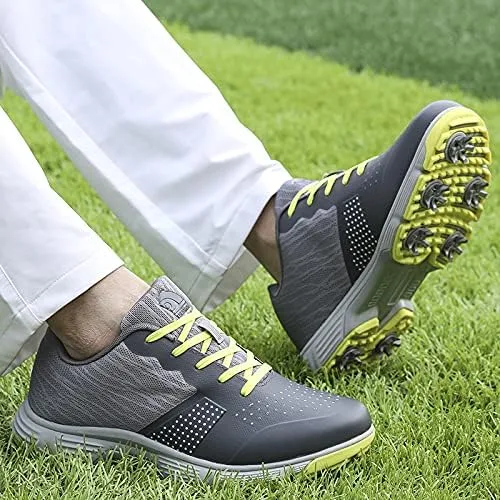 Vista 5 de THESTRON Zapatos de golf para hombre, de malla, transpirables, transpirables, para golf, caminar, 7 puntas, tenis de golf