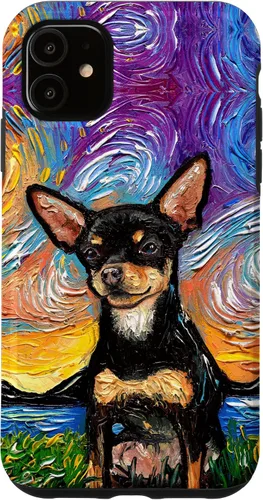 Vista 8 de Negro y bronceado liso Chihuahua Starry Night Dog ilustraciones caso para iPhone 17